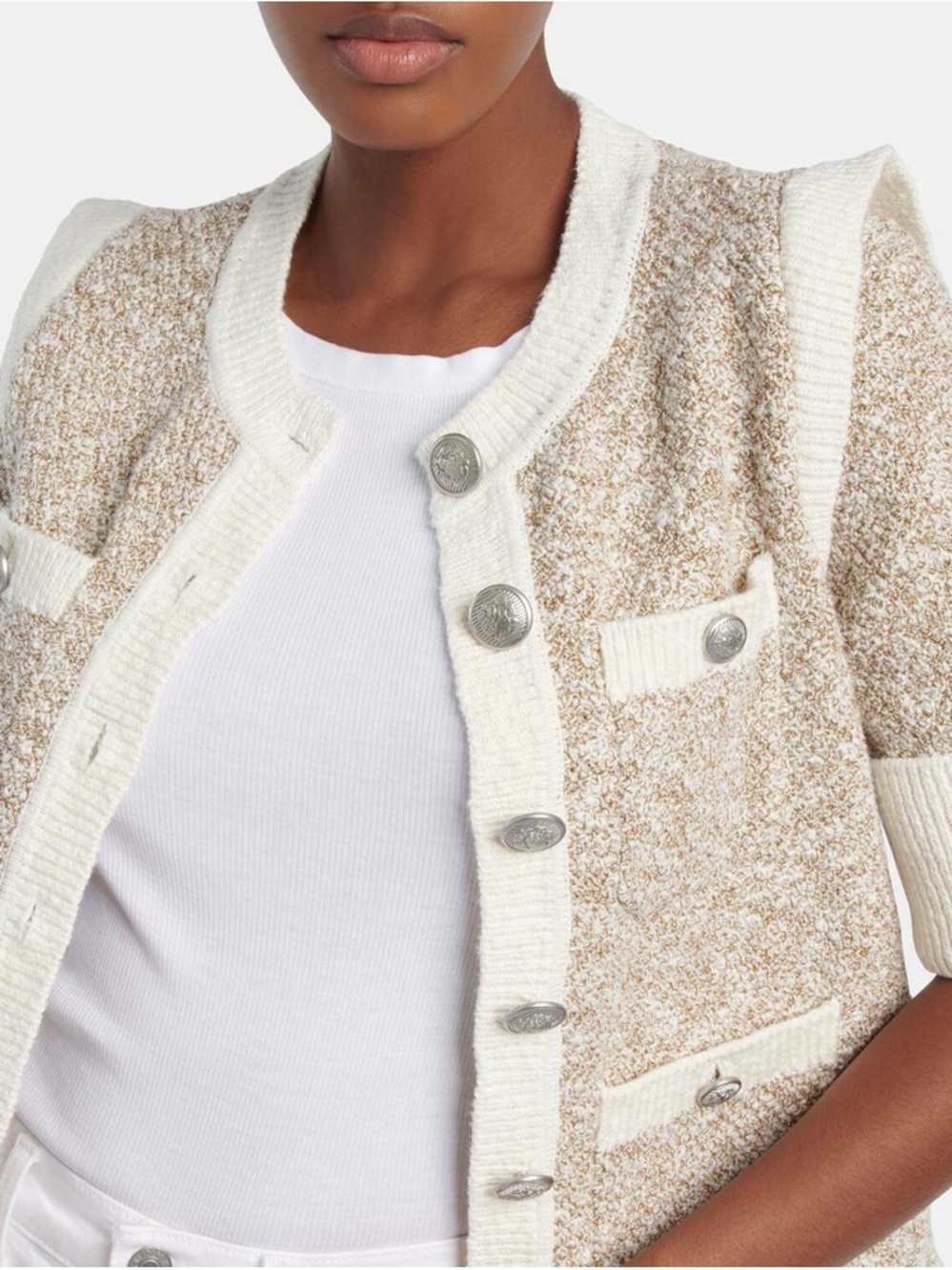 Veronica Beard Cream & Beige Short-Sleeve Knit Cardigan